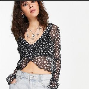 Free People Marne Top with Tie Front in Star Print